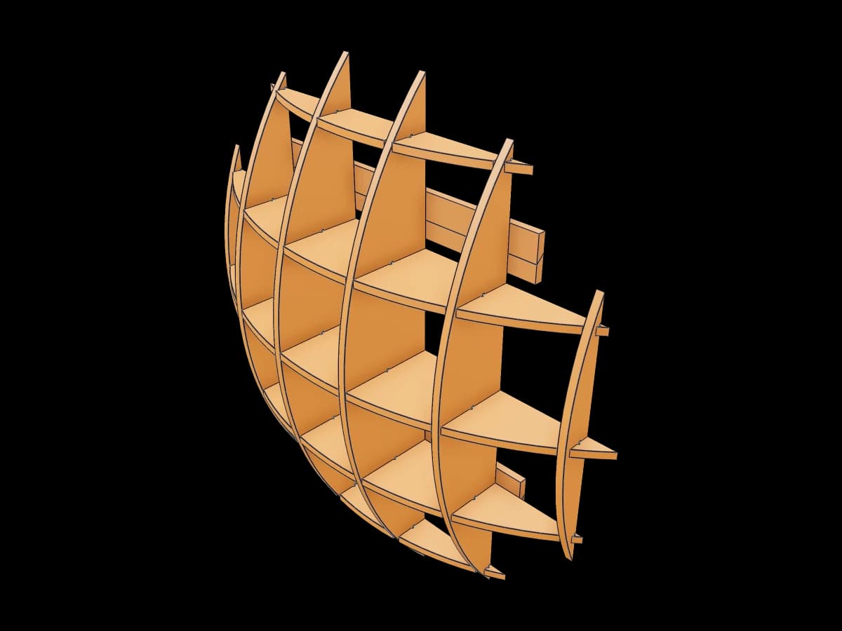Curved Plywood Wall Bookshelf