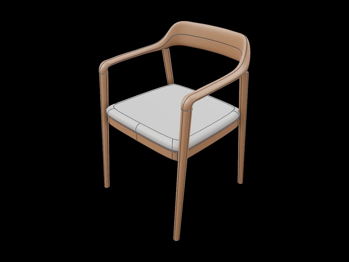 Curved-back wooden armchair