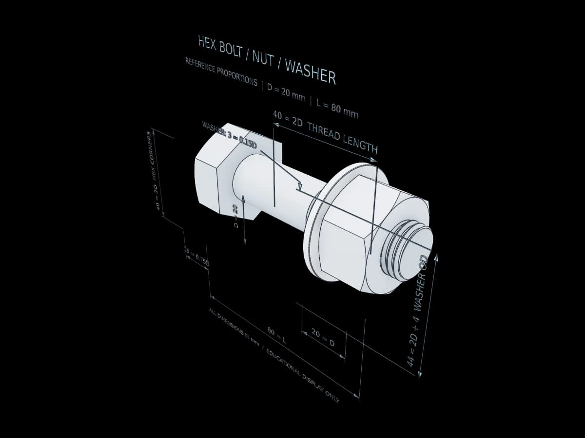 Dimensioned Bolt and Nut Diagram