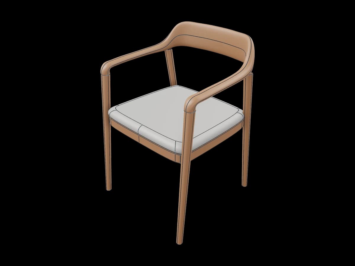Curved-back wooden armchair
